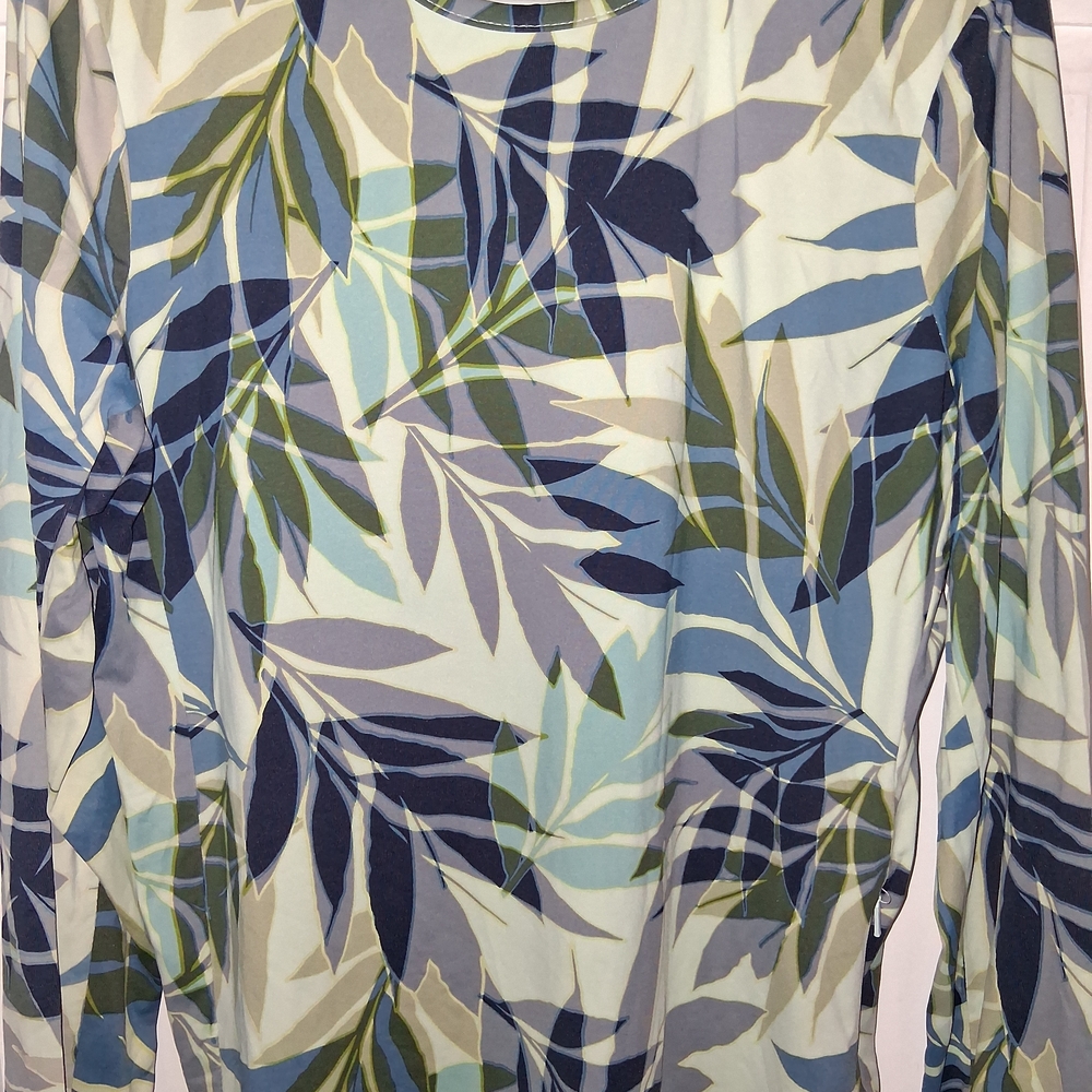 Hang Ten Women's Long-Sleeve Leaf Print Top - Blue/Green - Picture 4 of 10